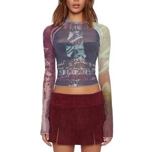 NEW Danielle Guizio Raglan Long Sleeve Mesh Top